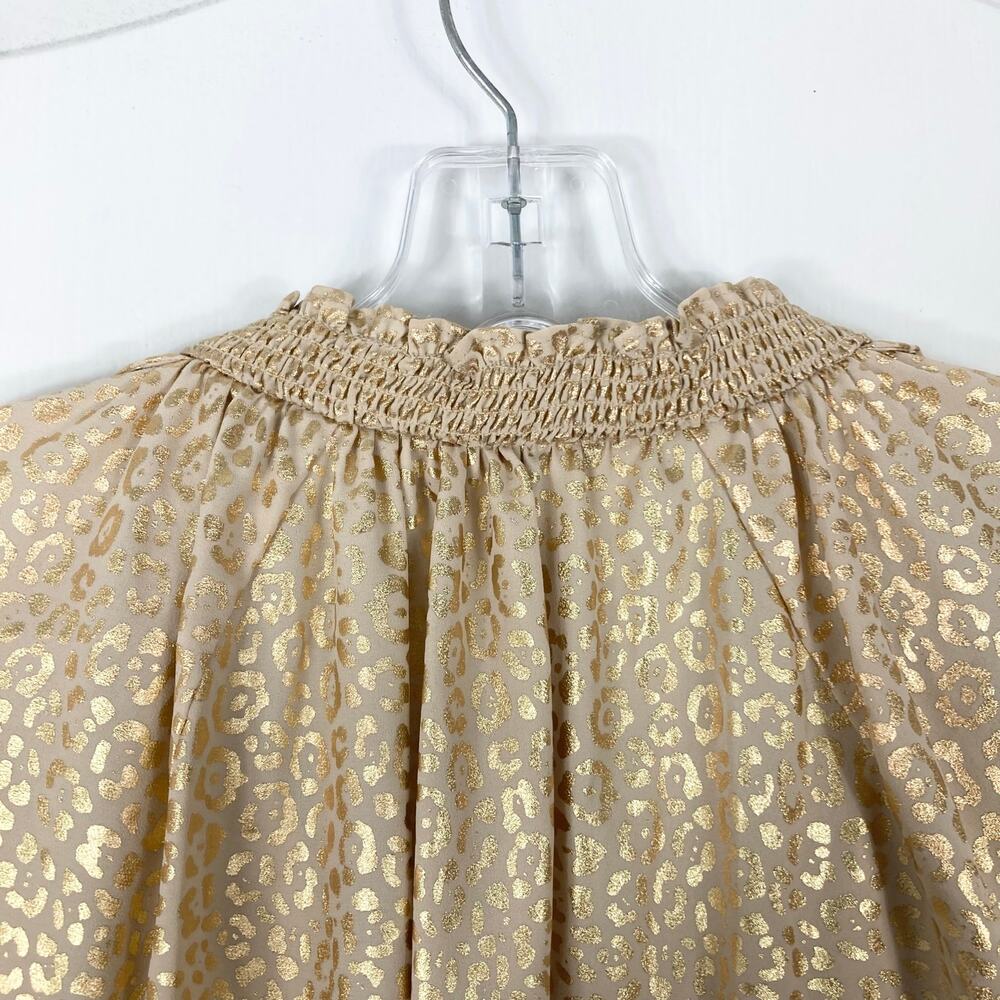 NWT MICHAEL KORS Top S Gold Geo Dots Ruffle Bow-Tie Balloon-Flounce-Long-Sleeve - Picture 11 of 16